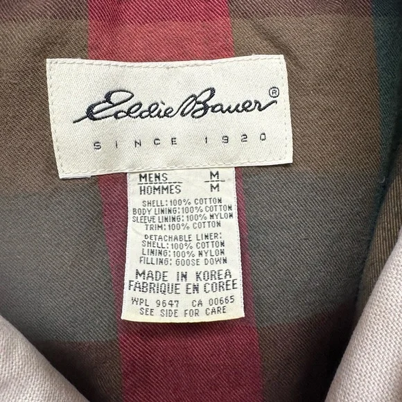 Vintage Eddie Bauer Chore Barn Coat Goose Down Liner Men’s Sz M Corduroy Collar - Picture 7 of 15